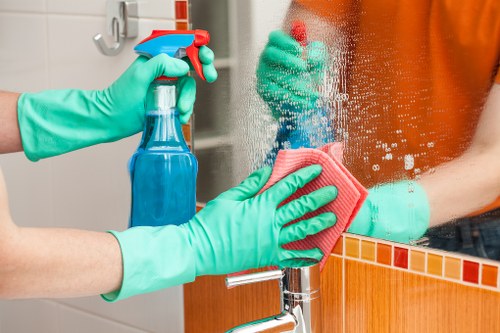 Protective gloves and safety gear used during carpet cleaning