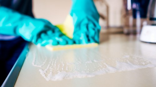 Trained carpet cleaner using safe equipment and handling procedures